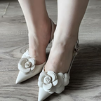 Mexidon Zapatillas de Tacón Alto Mujer | Punta Fina con Flor Decorativa y Correa