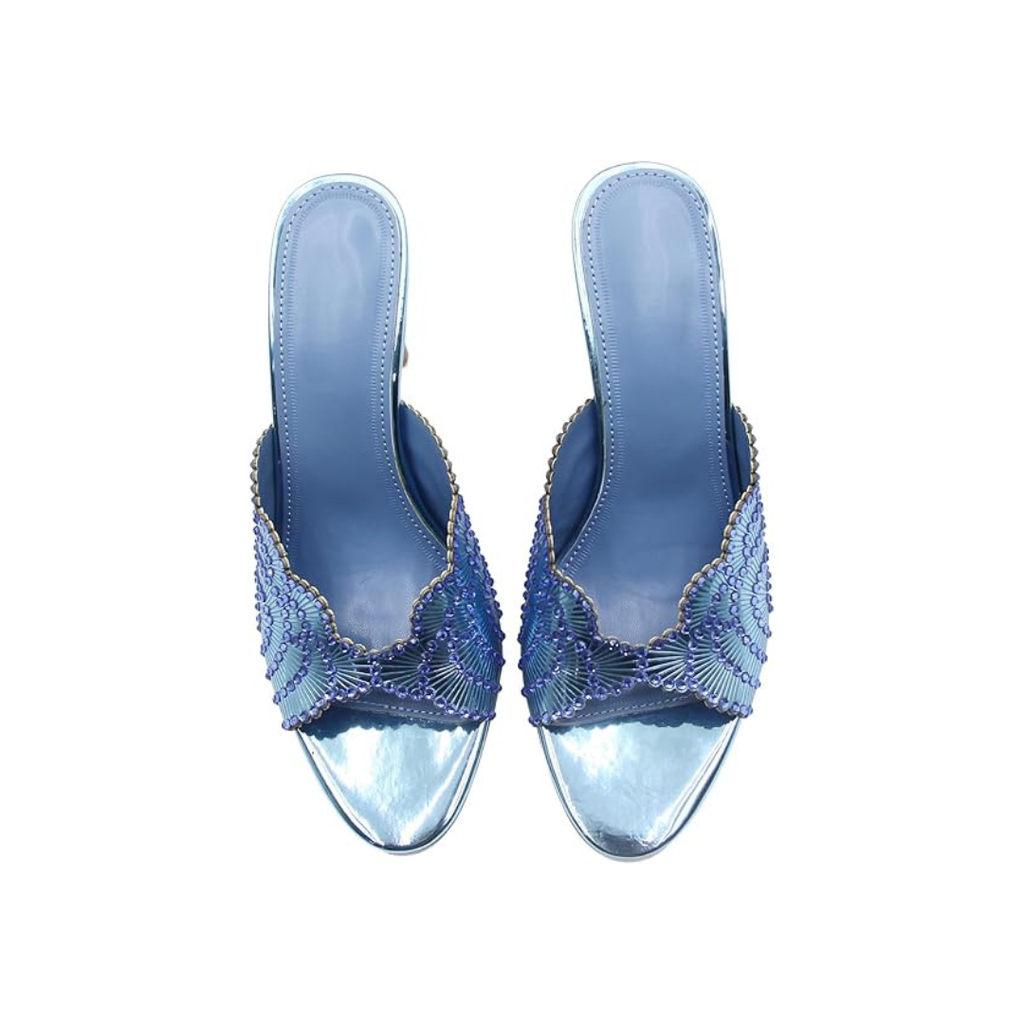 Mexidon Sandalias de Tacón Alto Mujer | Punta Abierta con Flor y Pedrería