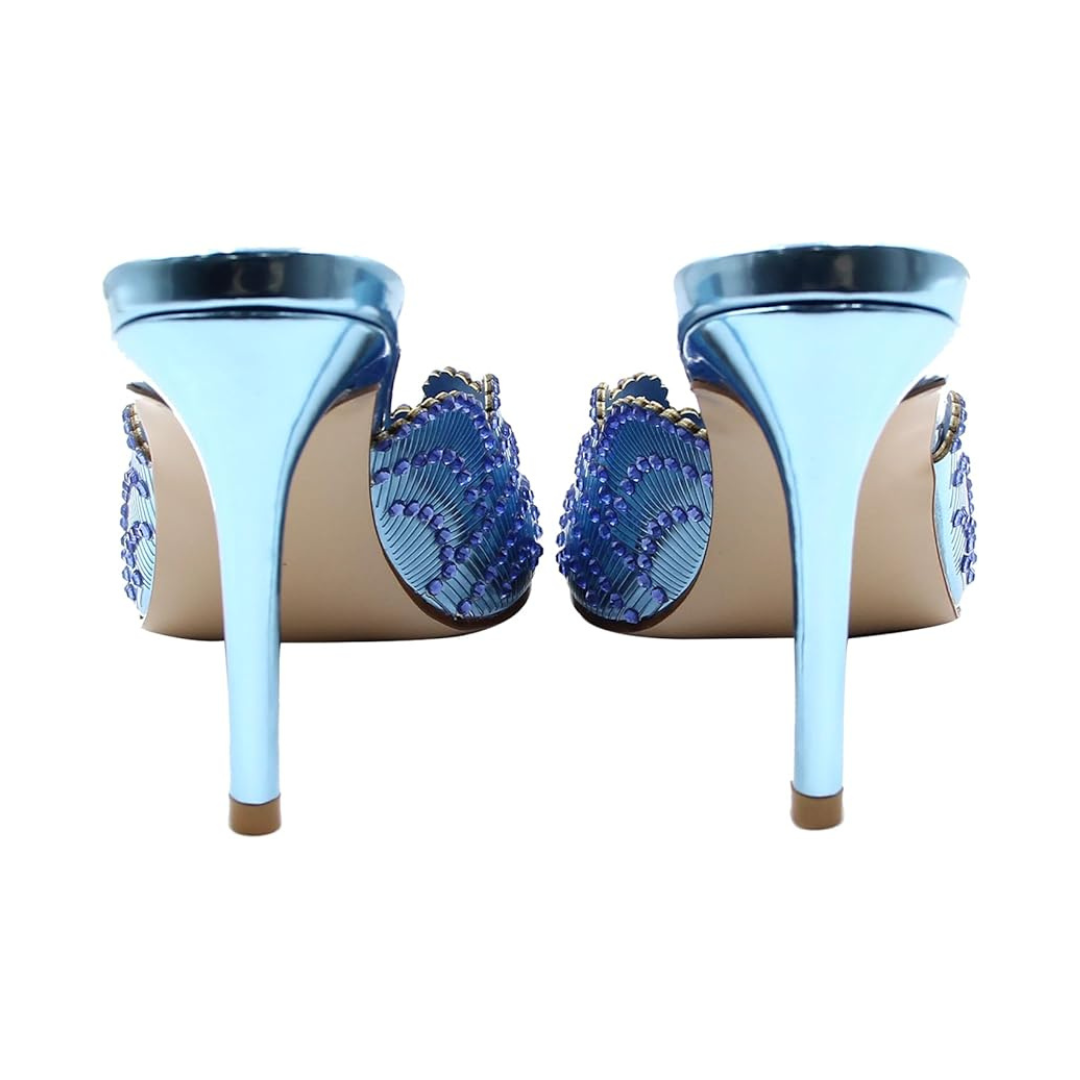 Mexidon Sandalias de Tacón Alto Mujer | Punta Abierta con Flor y Pedrería