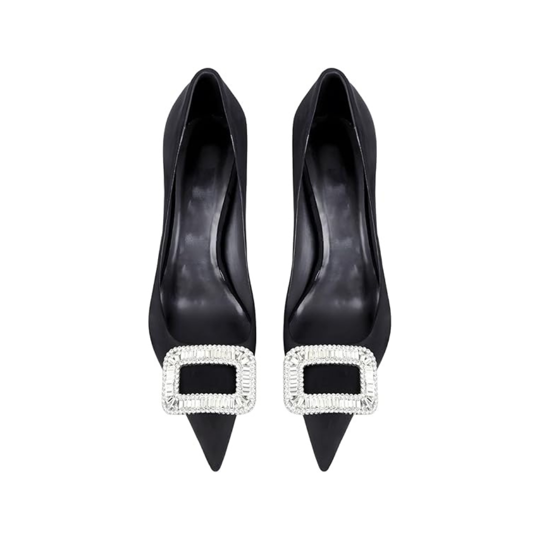 Mexidon Zapatillas de Tacón Alto Mujer | Punta Fina y Hebilla con Pedrería