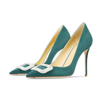 Mexidon Zapatillas de Tacón Alto Mujer | Punta Fina y Hebilla con Pedrería