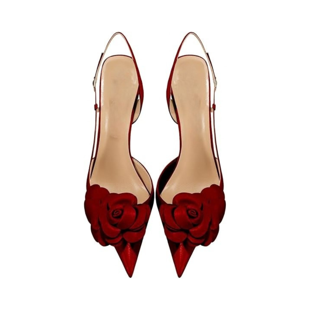 Mexidon Zapatillas de Tacón Alto Mujer | Punta Fina con Flor Decorativa y Correa