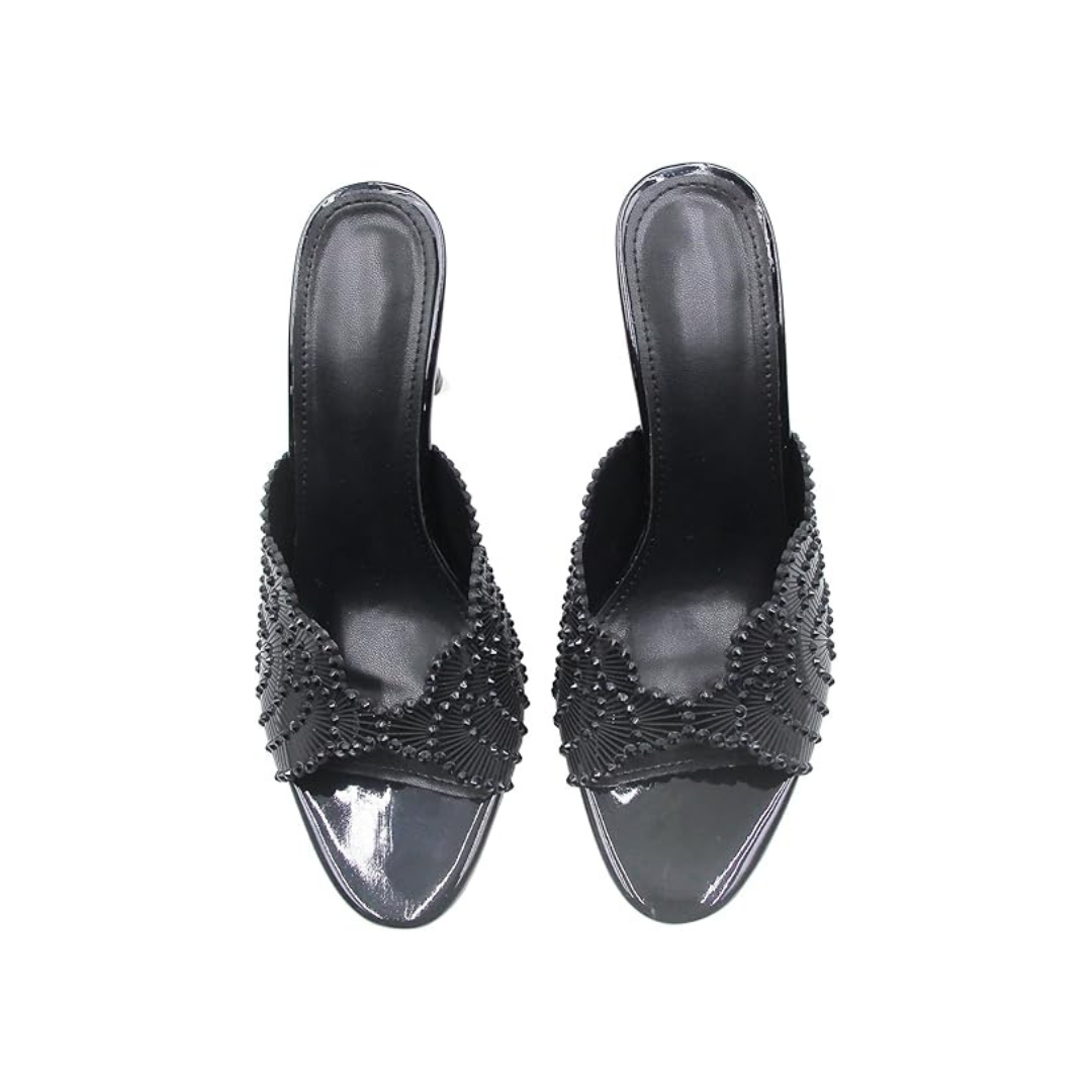 Mexidon Sandalias de Tacón Alto Mujer | Punta Abierta con Flor y Pedrería