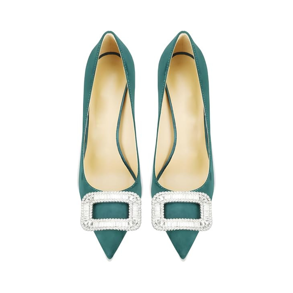 Mexidon Zapatillas de Tacón Alto Mujer | Punta Fina y Hebilla con Pedrería