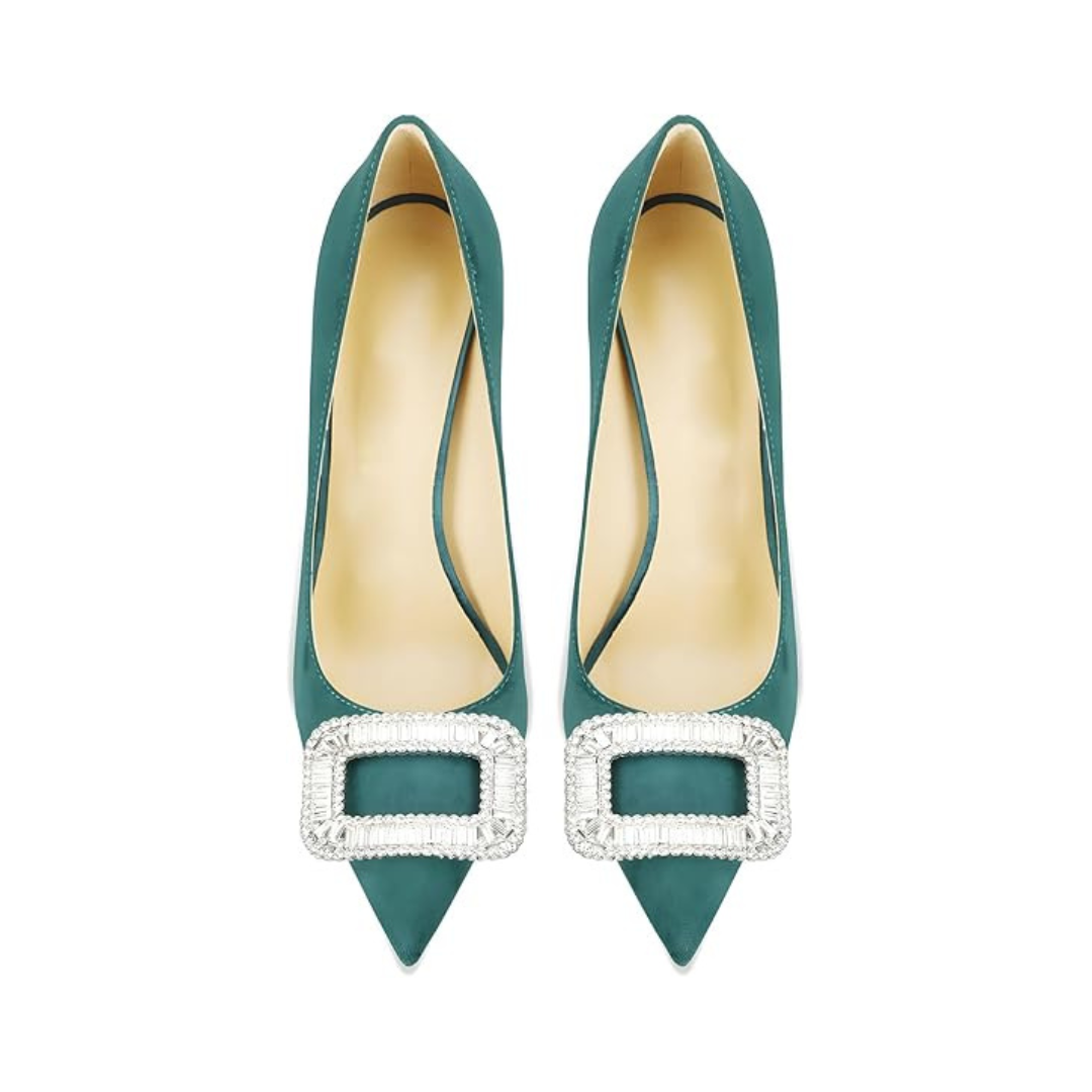 Mexidon Zapatillas de Tacón Alto Mujer | Punta Fina y Hebilla con Pedrería