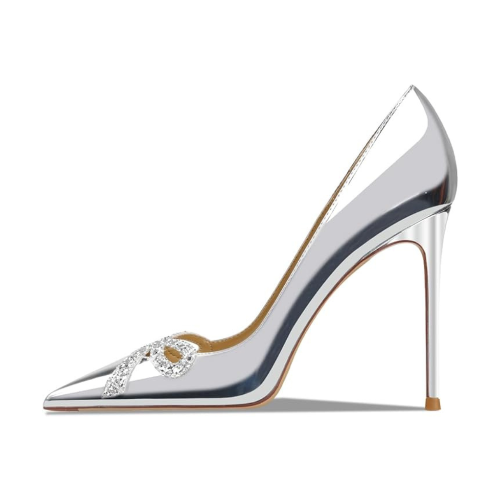 Mexidon Zapatillas de Tacón Alto Mujer | Punta Fina con Mariposa y Lentejuelas