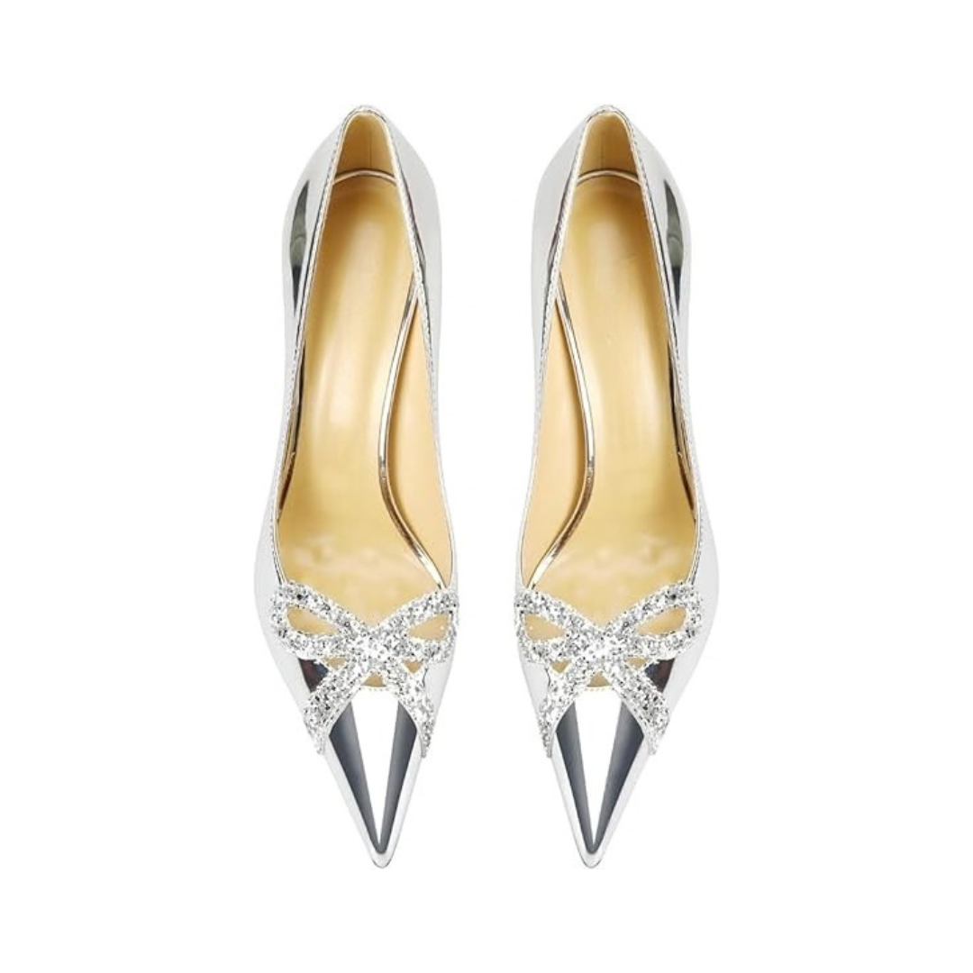 Mexidon Zapatillas de Tacón Alto Mujer | Punta Fina con Mariposa y Lentejuelas