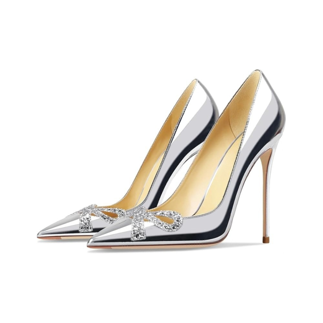 Mexidon Zapatillas de Tacón Alto Mujer | Punta Fina con Mariposa y Lentejuelas