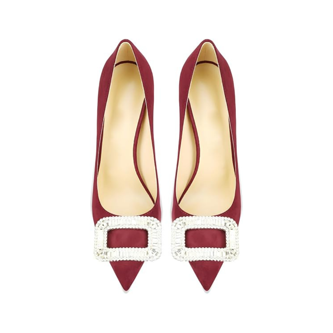 Mexidon Zapatillas de Tacón Alto Mujer | Punta Fina y Hebilla con Pedrería