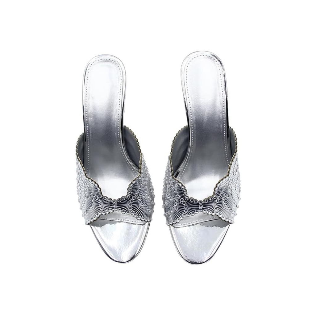 Mexidon Sandalias de Tacón Alto Mujer | Punta Abierta con Flor y Pedrería