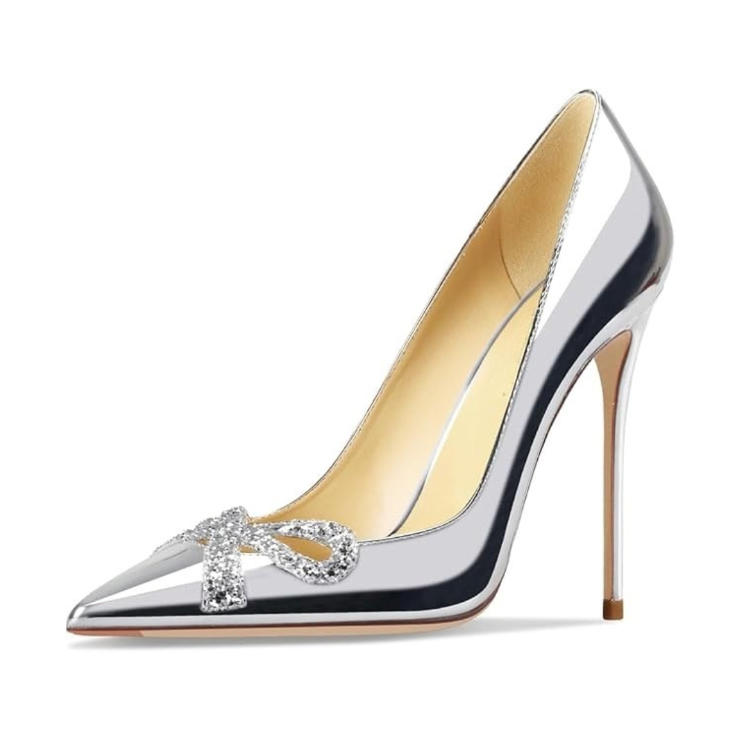 Mexidon Zapatillas de Tacón Alto Mujer | Punta Fina con Mariposa y Lentejuelas