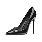 Mexidon Zapatillas de Tacón Alto Mujer | Punta Fina con Mariposa y Lentejuelas