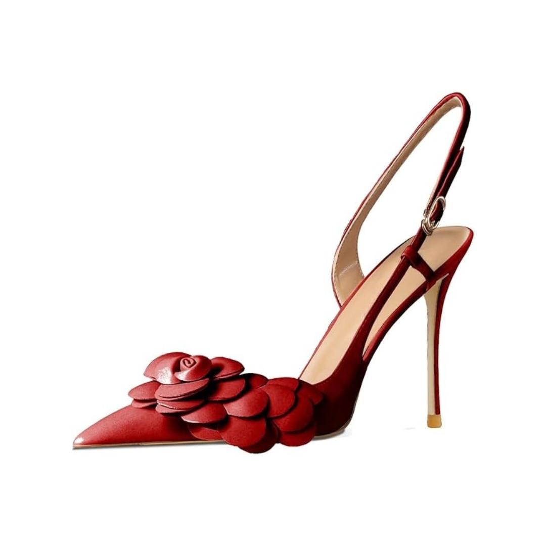 Mexidon Zapatillas de Tacón Alto Mujer | Punta Fina con Flor Decorativa y Correa